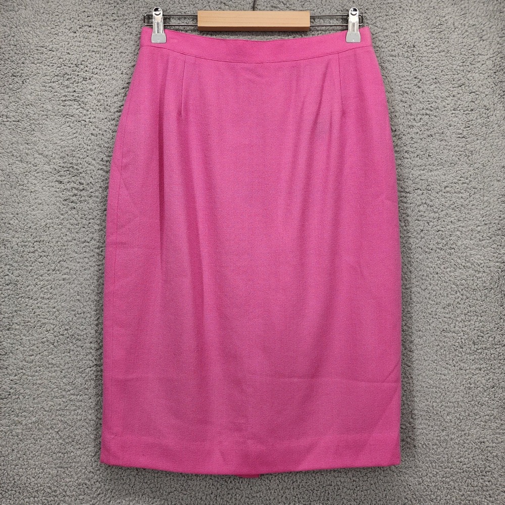 Burberrys Vintage Hot Pink Pencil Skirt Womens‎ Size 10 Wool Crepe Lined Midi